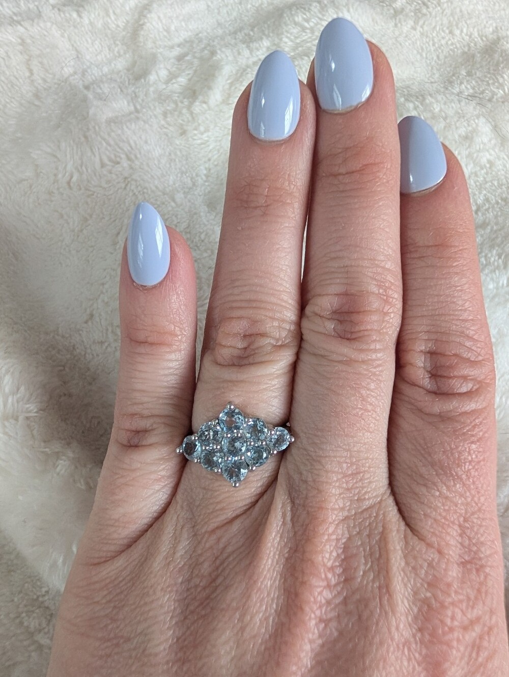 Karis 925 Sterling Silver Blue Gemstone Cluster Ring Size 6 Aquamarine